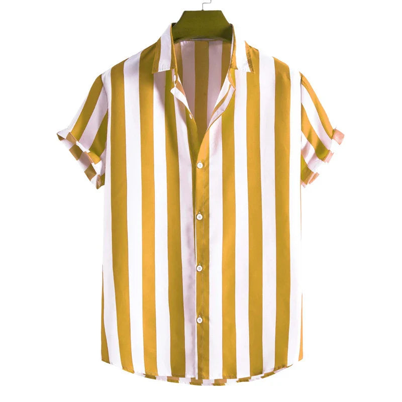 Stripe Short Sleeve Button-Up Shirt Relaxed Fit in Black – Zane