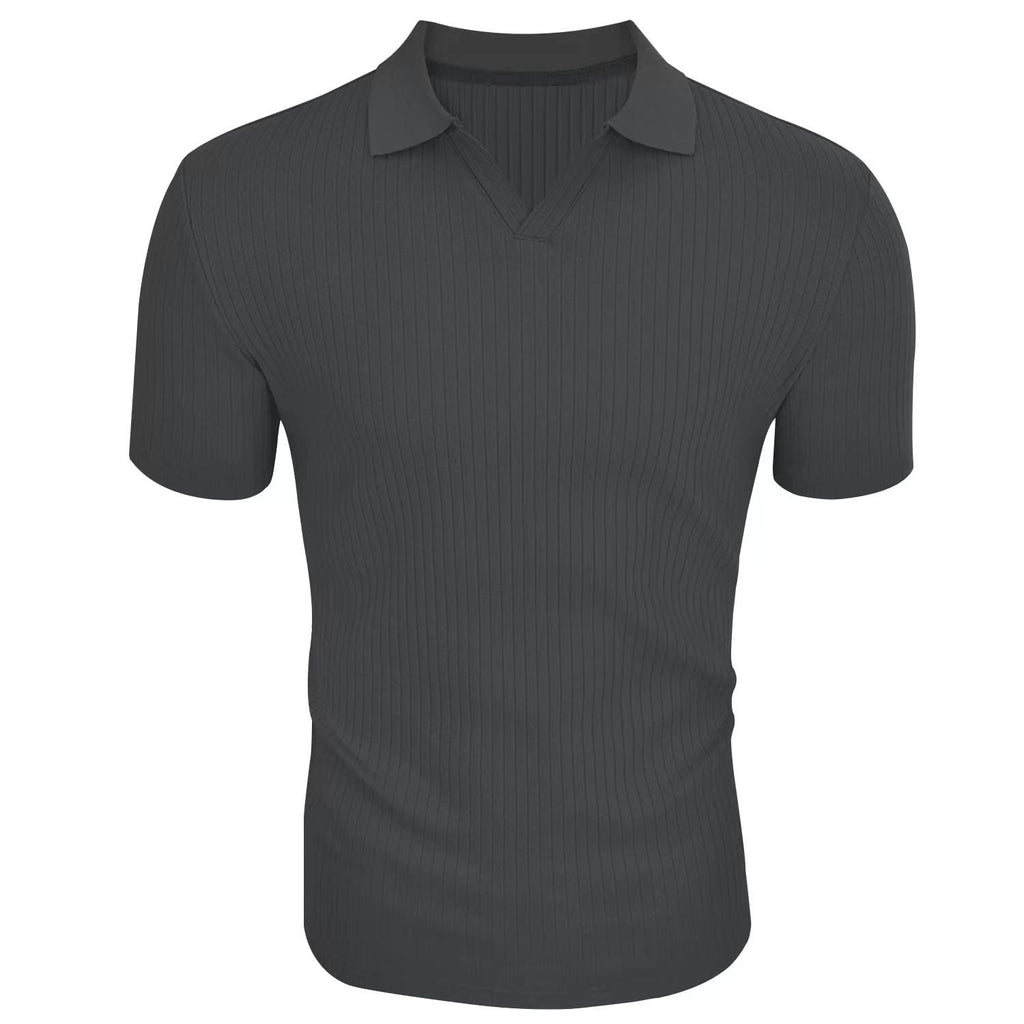 Slim Fit Ribbed Polo V-Neck Tailored Collar – Kade