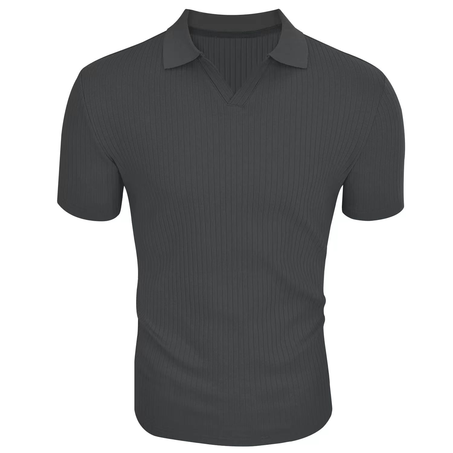 Slim Fit Ribbed Polo V-Neck Tailored Collar – Kade