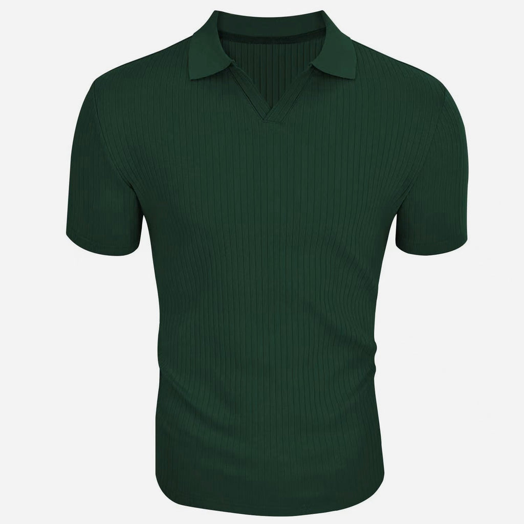 Slim Fit Ribbed Polo V-Neck Tailored Collar – Kade