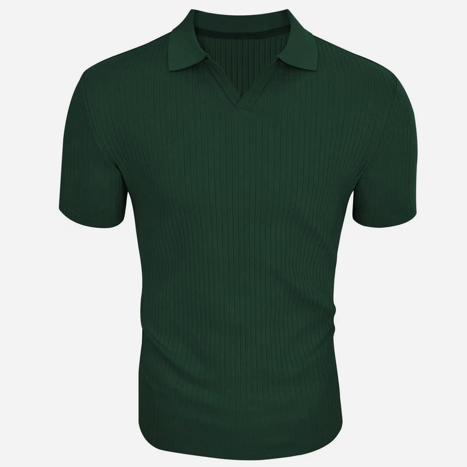 Slim Fit Ribbed Polo V-Neck Tailored Collar – Kade