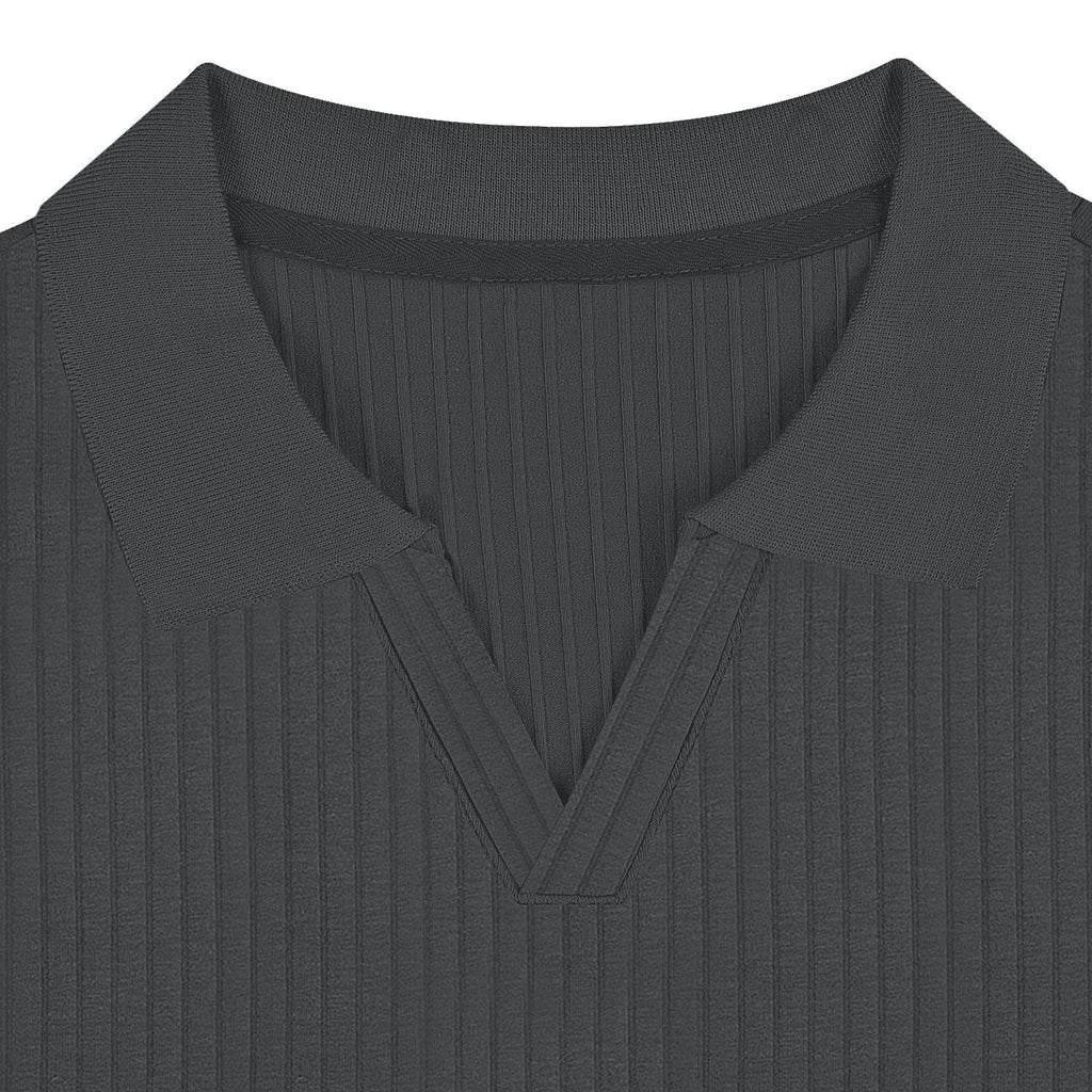 Slim Fit Ribbed Polo V-Neck Tailored Collar – Kade