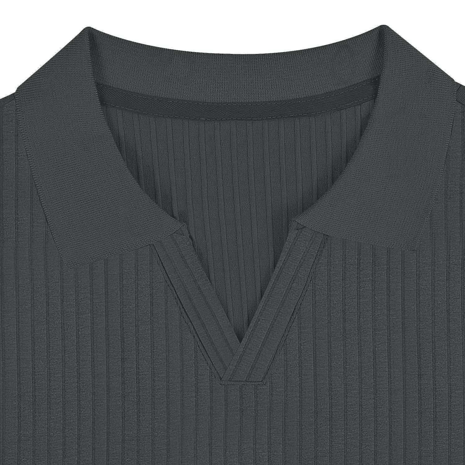Slim Fit Ribbed Polo V-Neck Tailored Collar – Kade