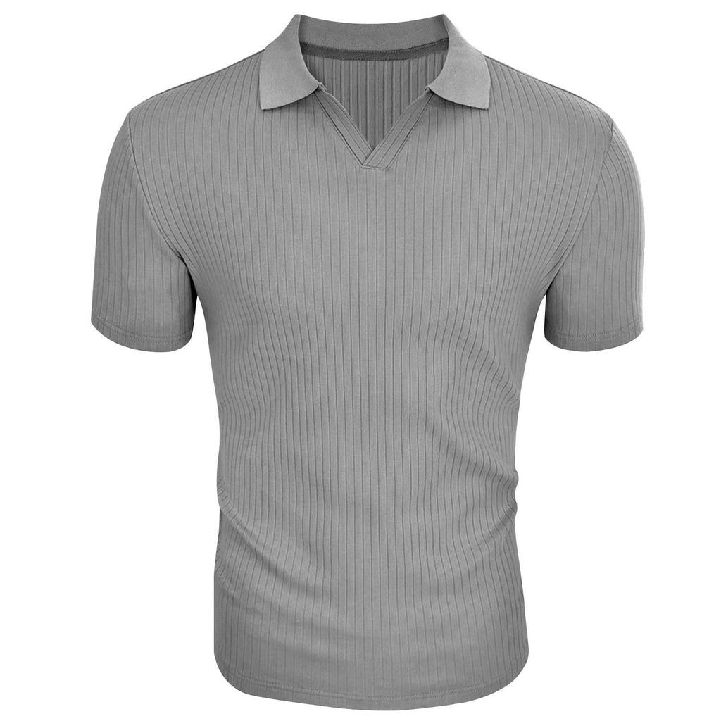 Slim Fit Ribbed Polo V-Neck Tailored Collar – Kade
