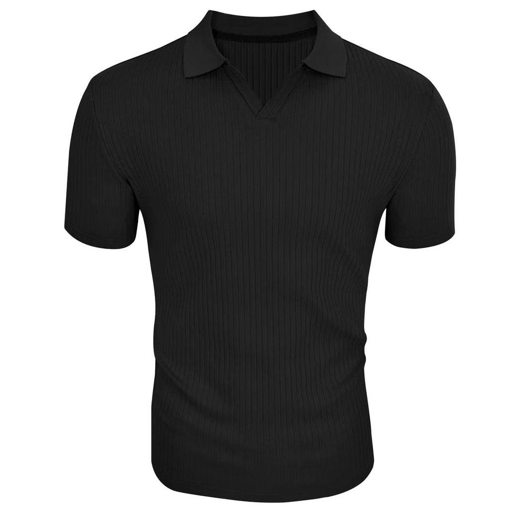 Slim Fit Ribbed Polo V-Neck Tailored Collar – Kade