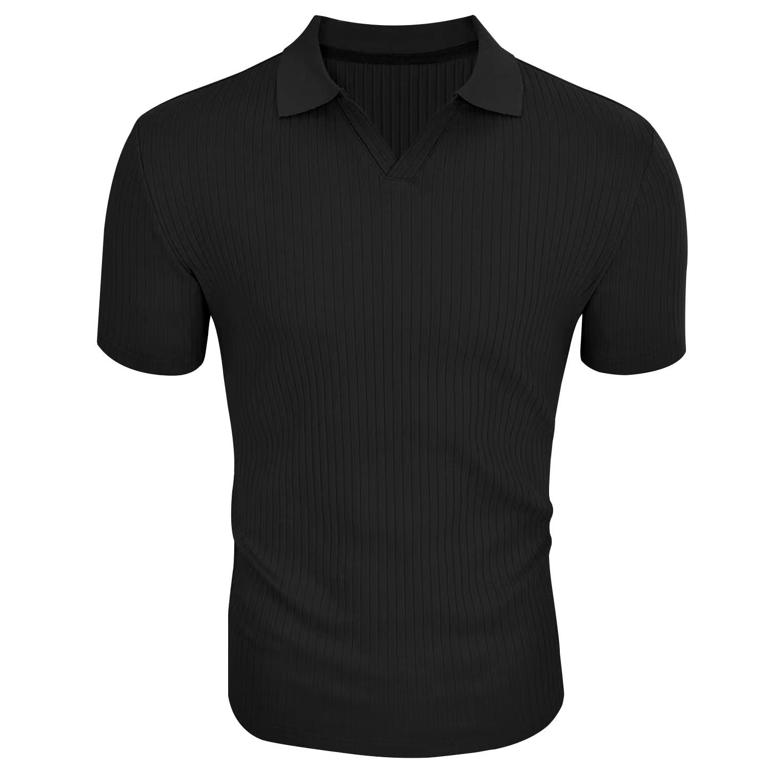 Slim Fit Ribbed Polo V-Neck Tailored Collar – Kade