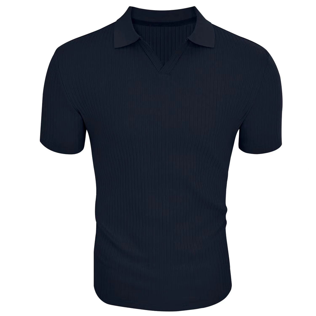 Slim Fit Ribbed Polo V-Neck Tailored Collar – Kade