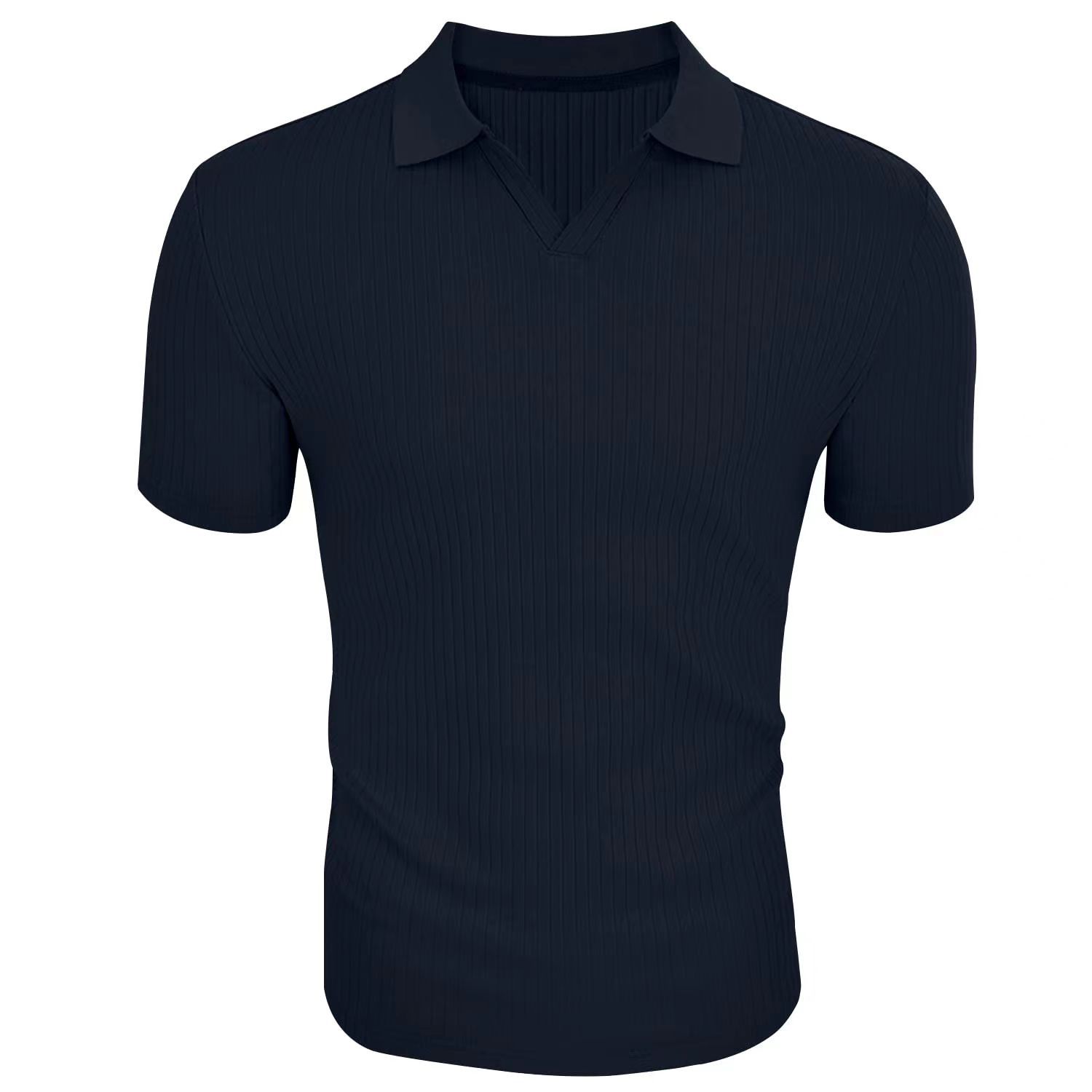 Slim Fit Ribbed Polo V-Neck Tailored Collar – Kade