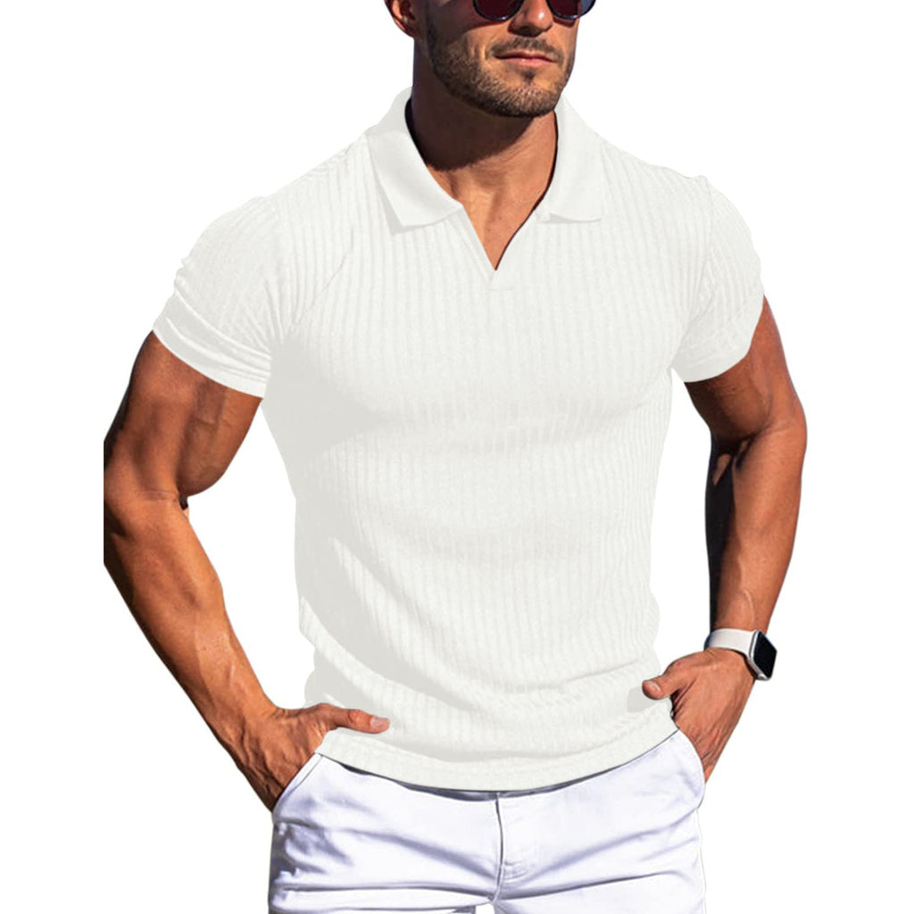 Slim Fit Ribbed Polo V-Neck Tailored Collar – Kade