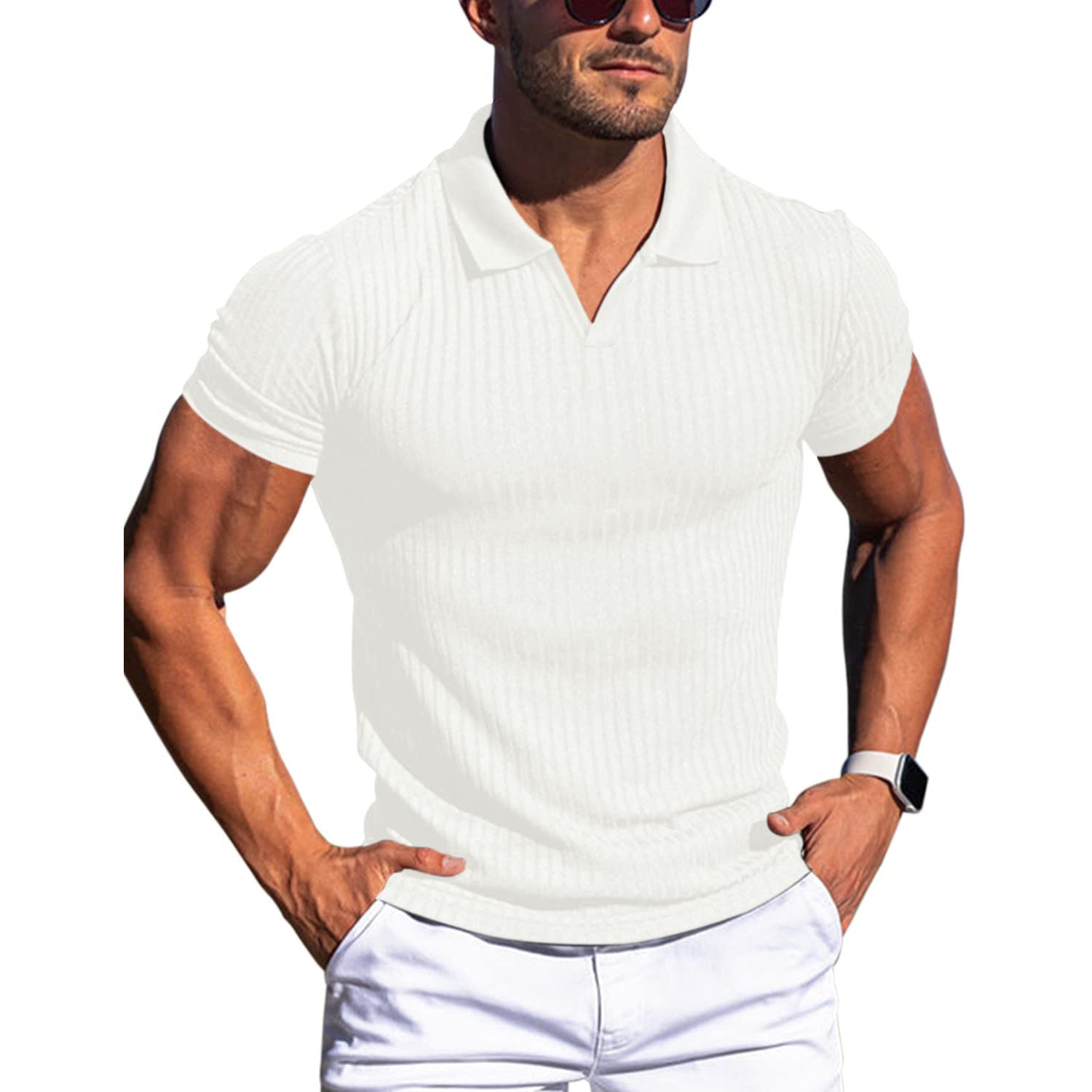 Slim Fit Ribbed Polo V-Neck Tailored Collar – Kade