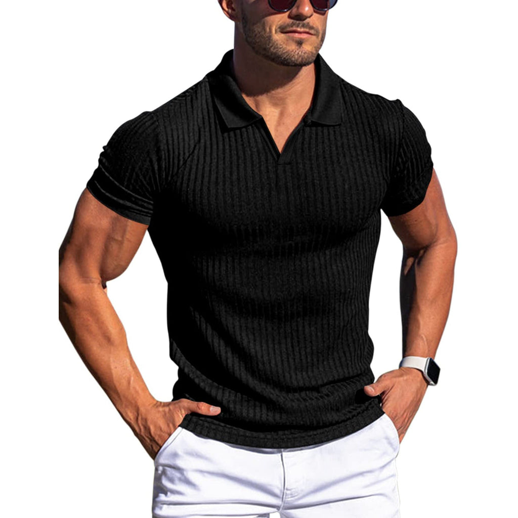 Slim Fit Ribbed Polo V-Neck Tailored Collar – Kade