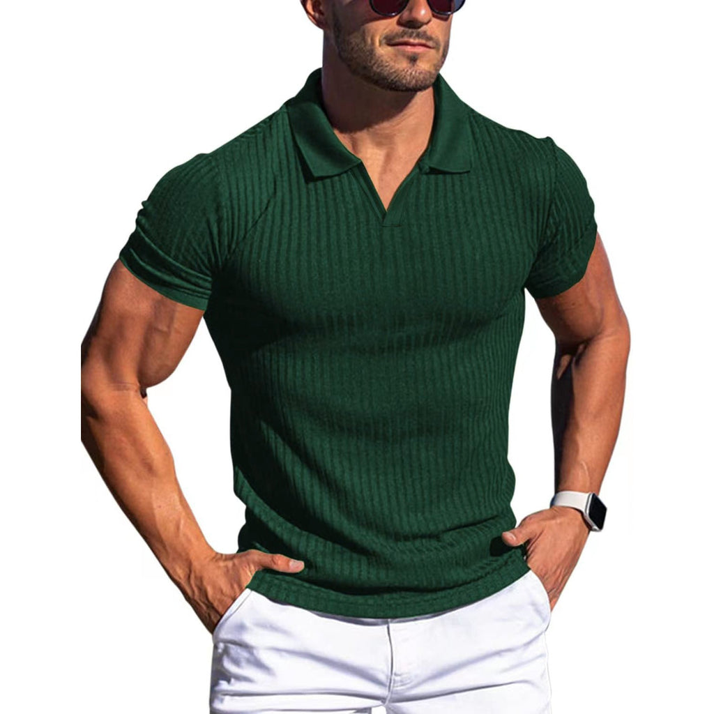 Slim Fit Ribbed Polo V-Neck Tailored Collar – Kade