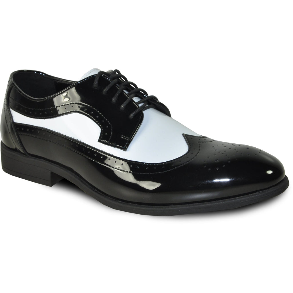 Two-tone black and white patent wingtip oxford dress shoe – TARLANO