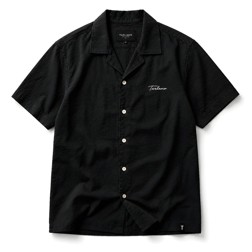 Textured Camp Collar Short Sleeve Shirt - Black