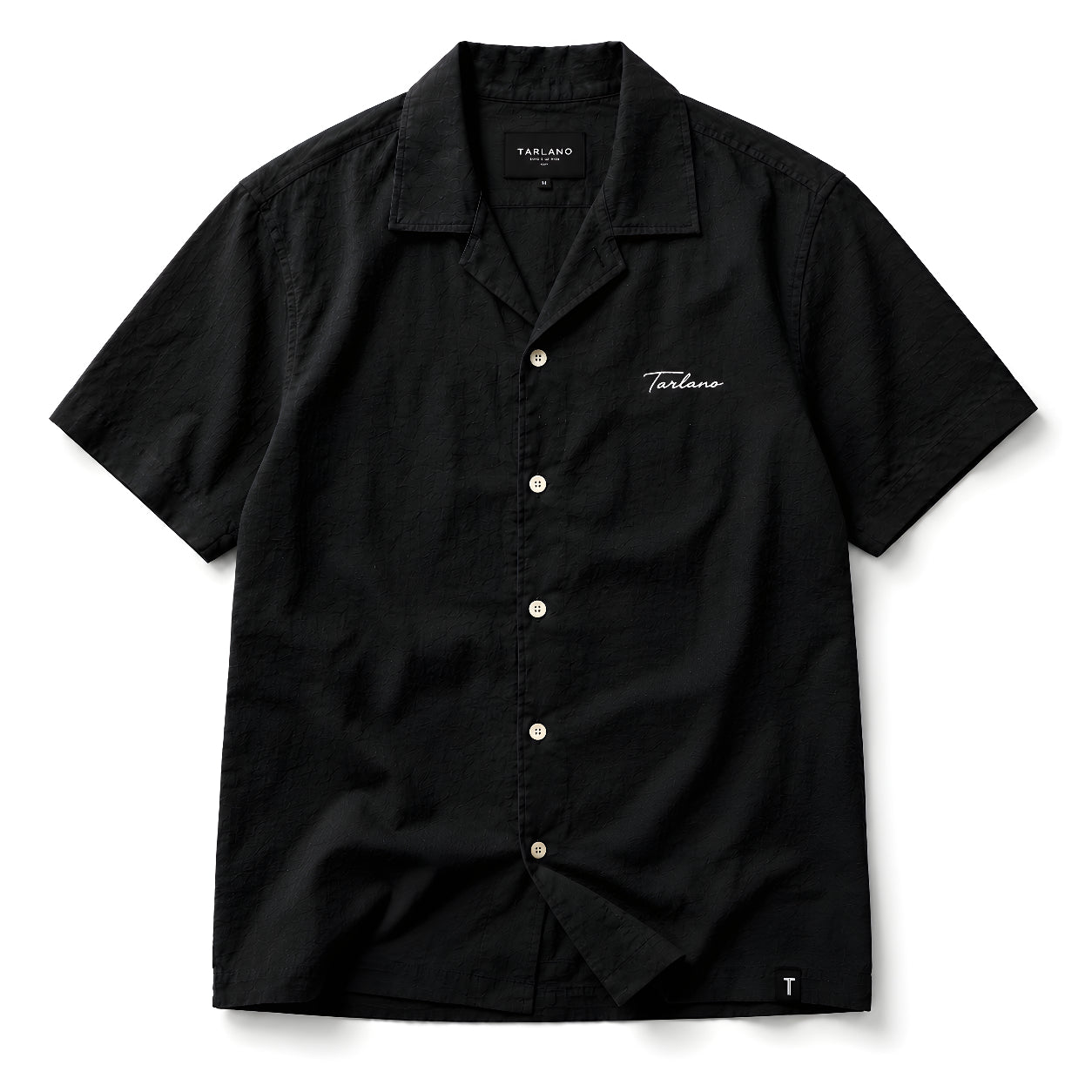Textured Camp Collar Short Sleeve Shirt - Black