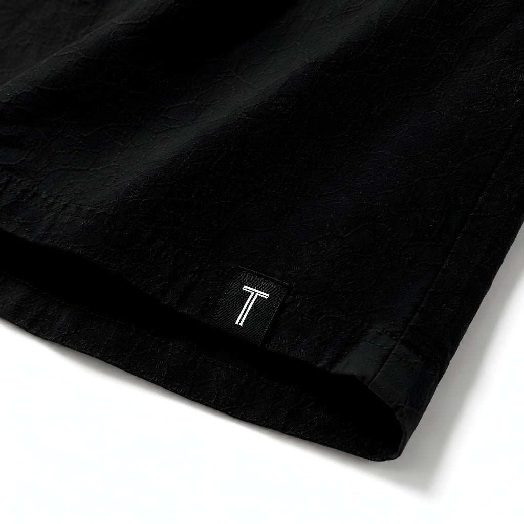 Textured Camp Collar Short Sleeve Shirt - Black