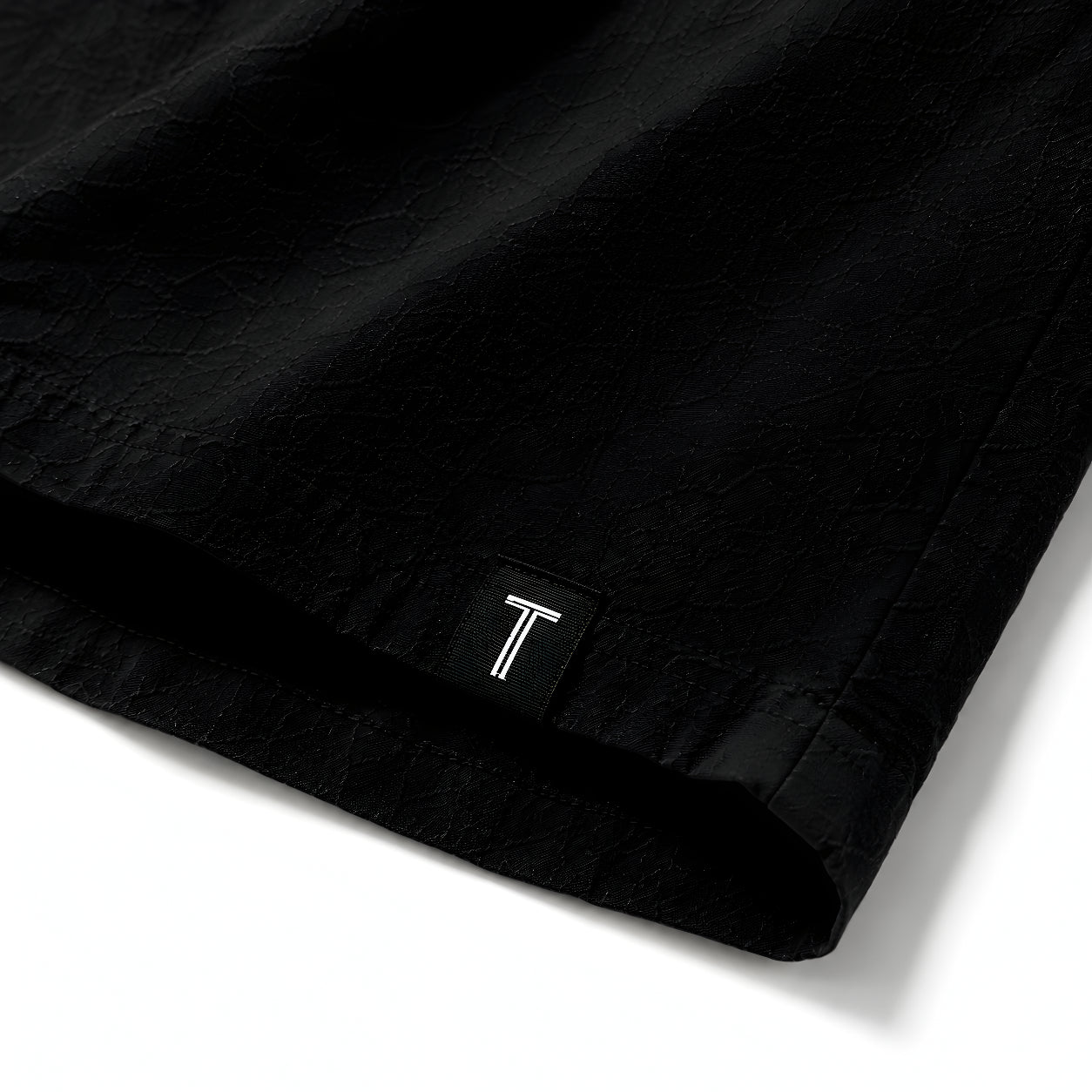 Textured Camp Collar Short Sleeve Shirt - Black