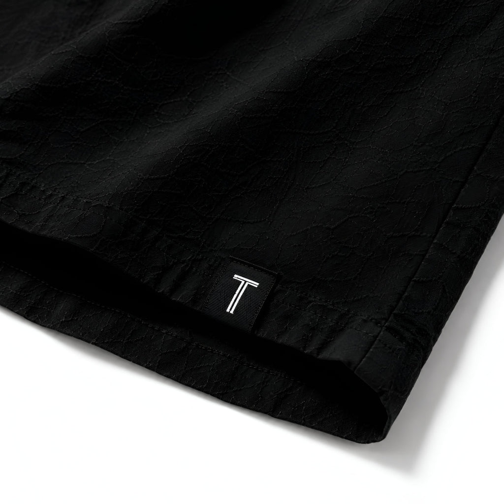 Textured Camp Collar Short Sleeve Shirt - Black