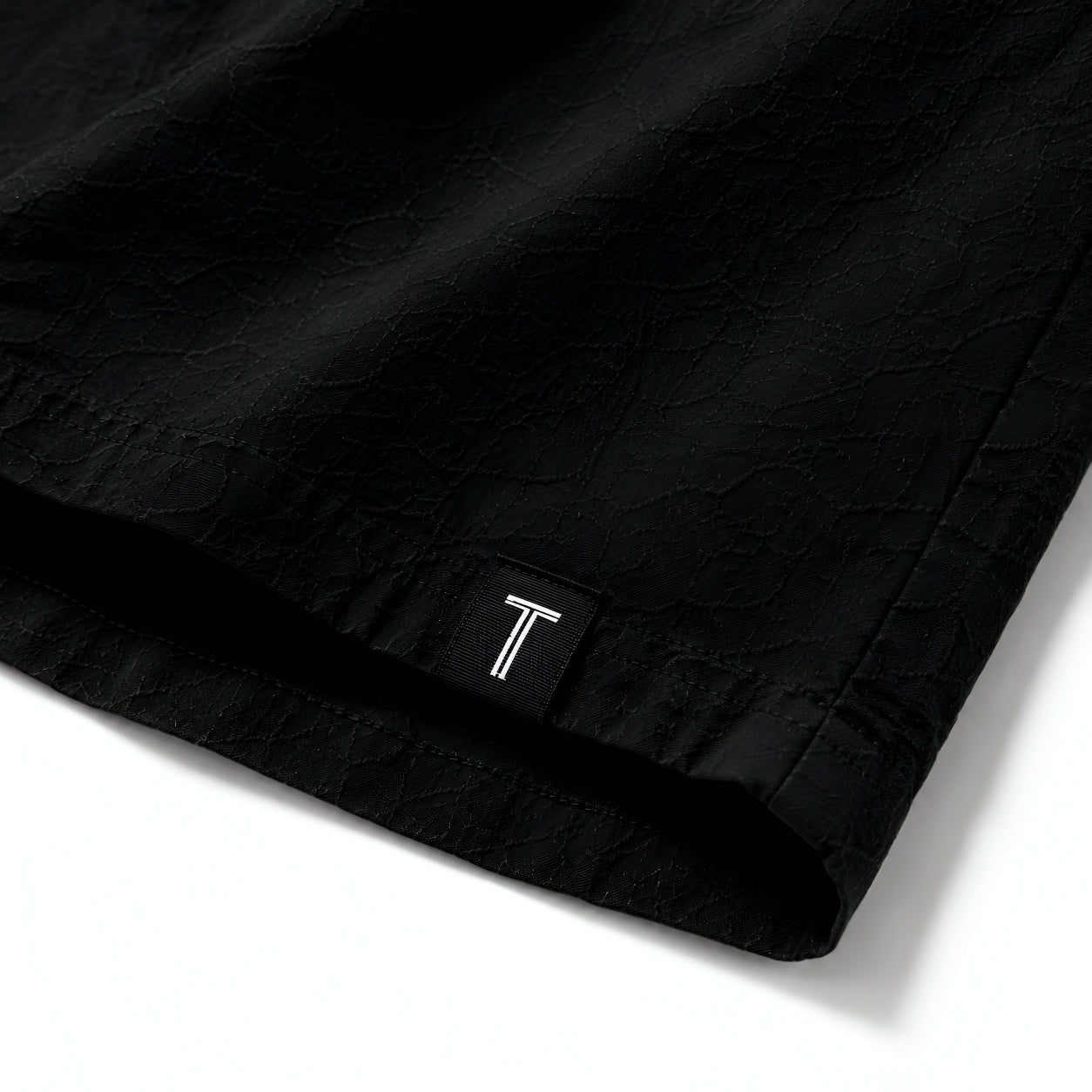 Textured Camp Collar Short Sleeve Shirt - Black