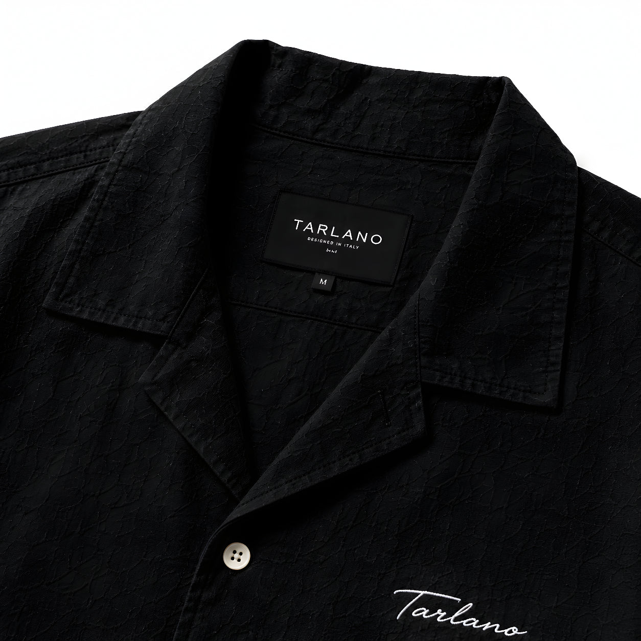 Textured Camp Collar Short Sleeve Shirt - Black