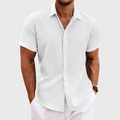 Short Sleeve Linen Blend Shirt Spread Collar Tapered Fit – Narro