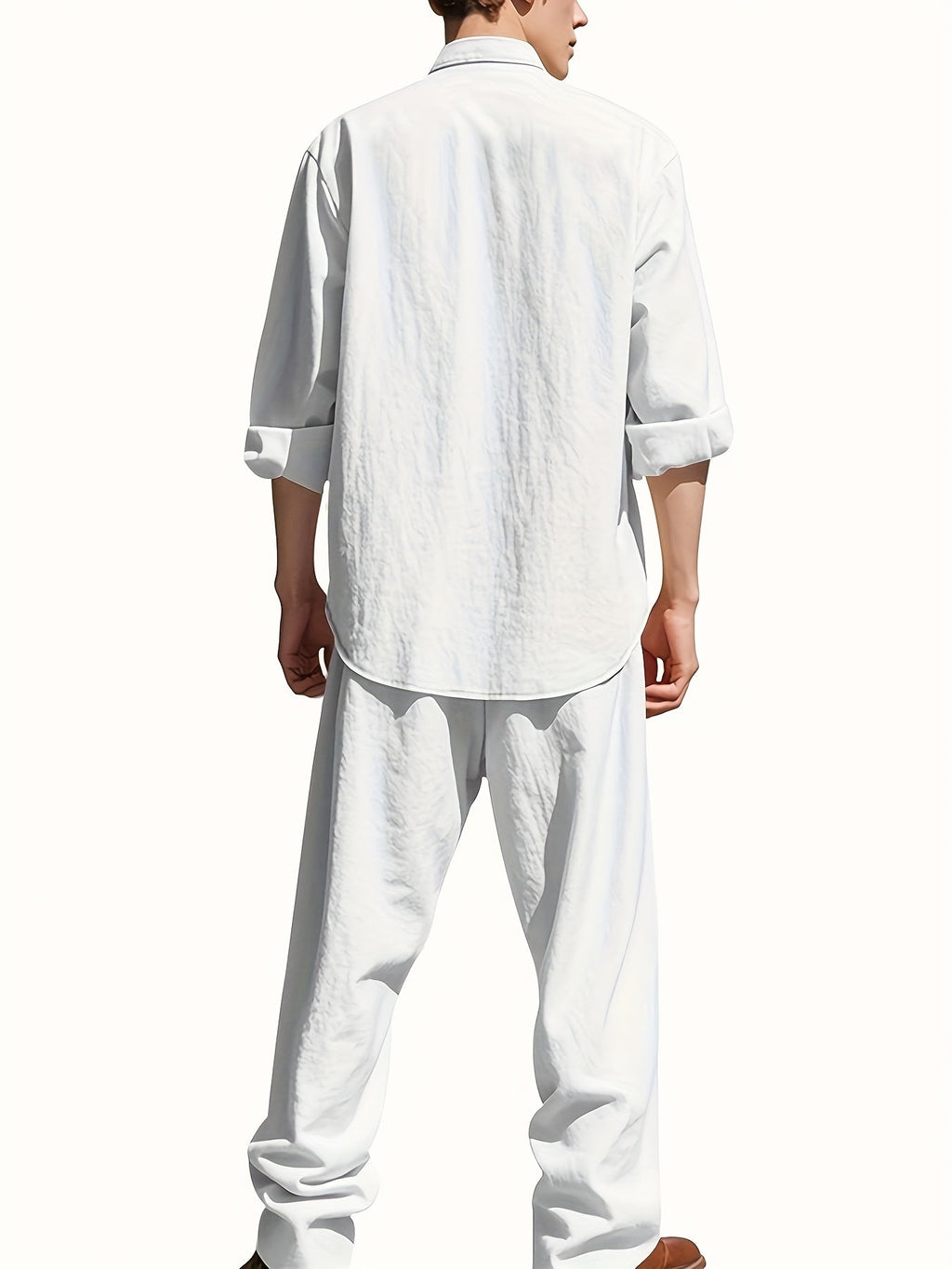 Men's Linen Two-Piece Set Stand Collar Shirt & Relaxed Trouser – Marsh