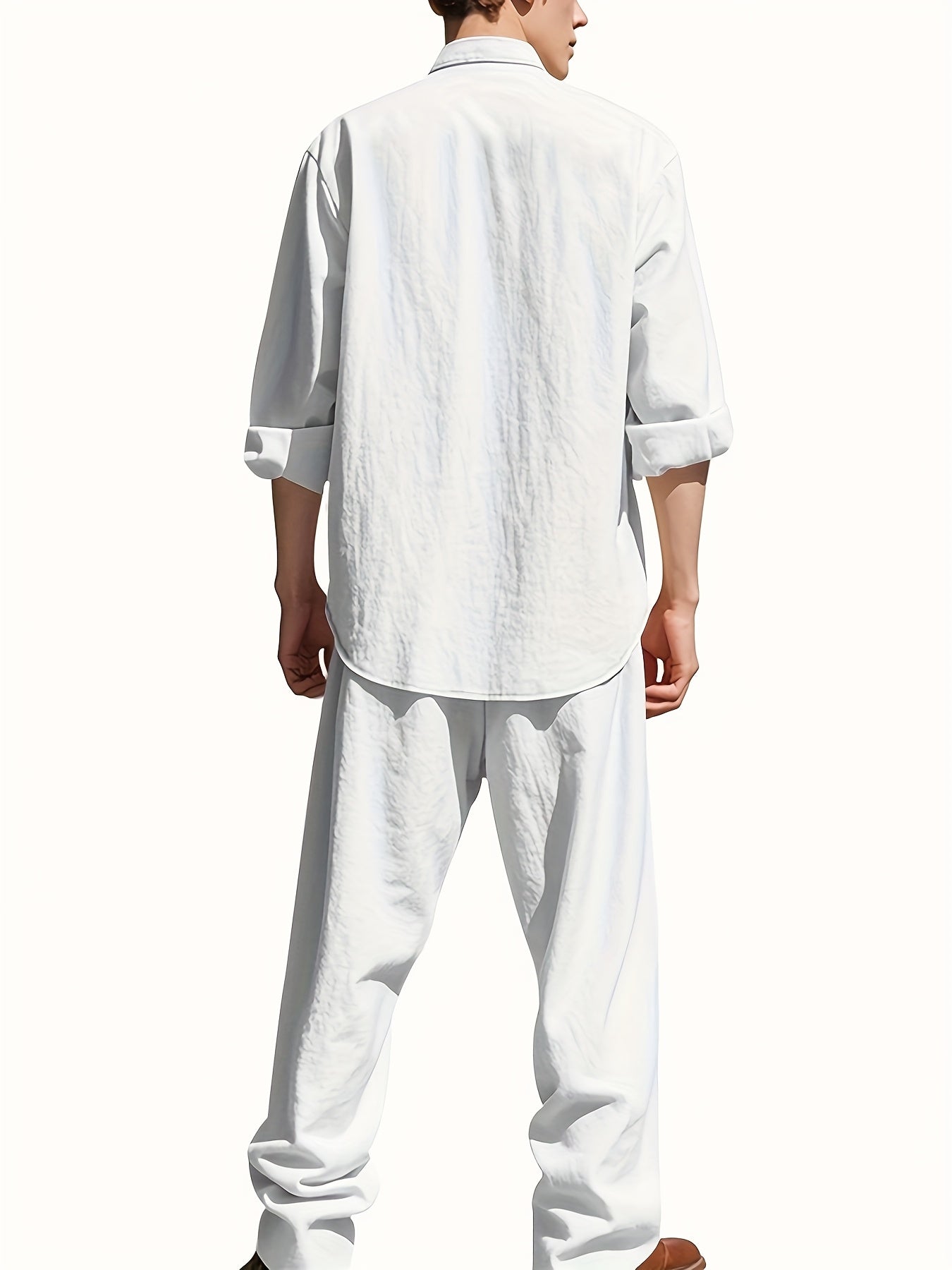 Men's Linen Two-Piece Set Stand Collar Shirt & Relaxed Trouser – Marsh