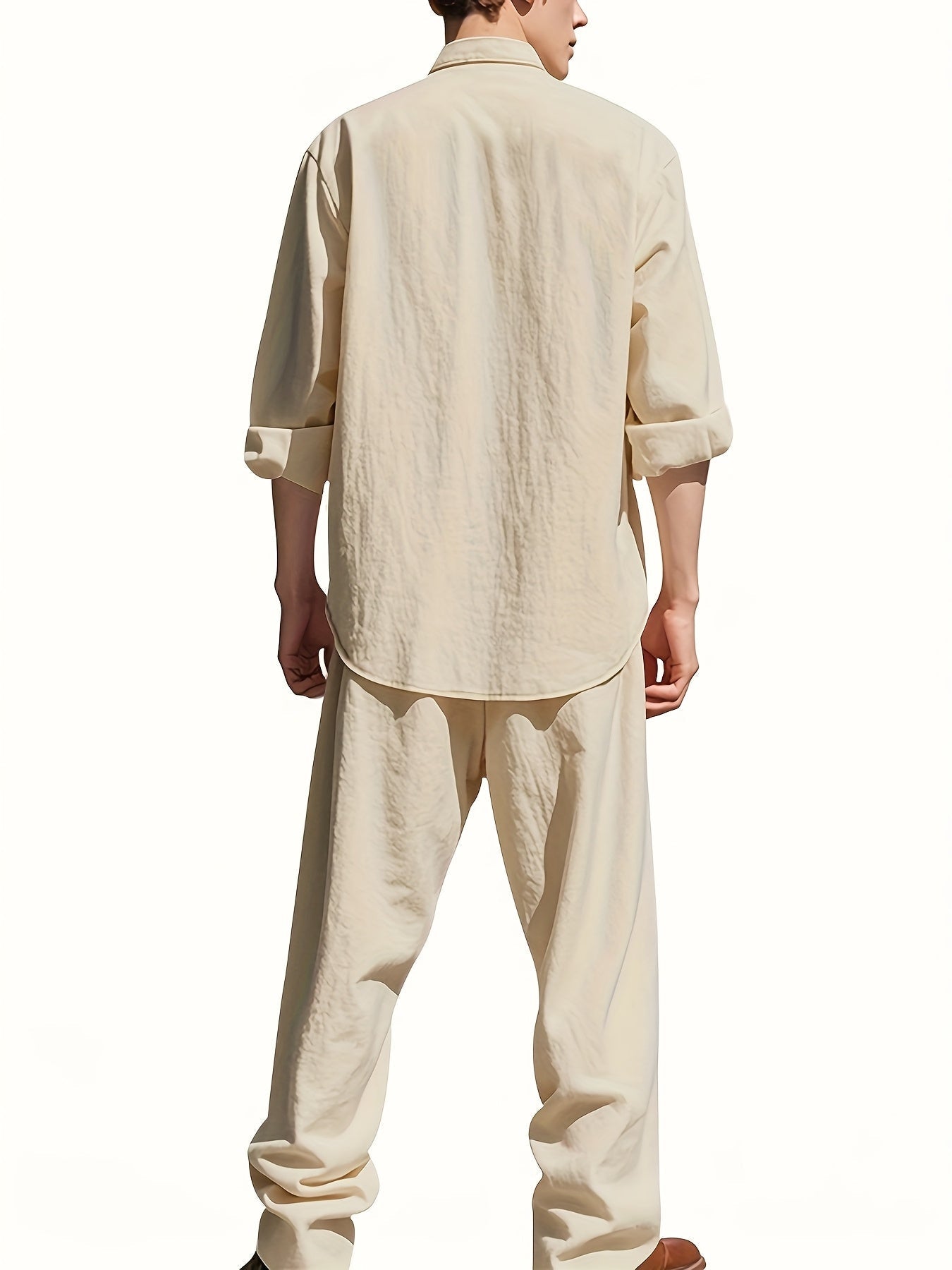 Men's Linen Two-Piece Set Stand Collar Shirt & Relaxed Trouser – Marsh
