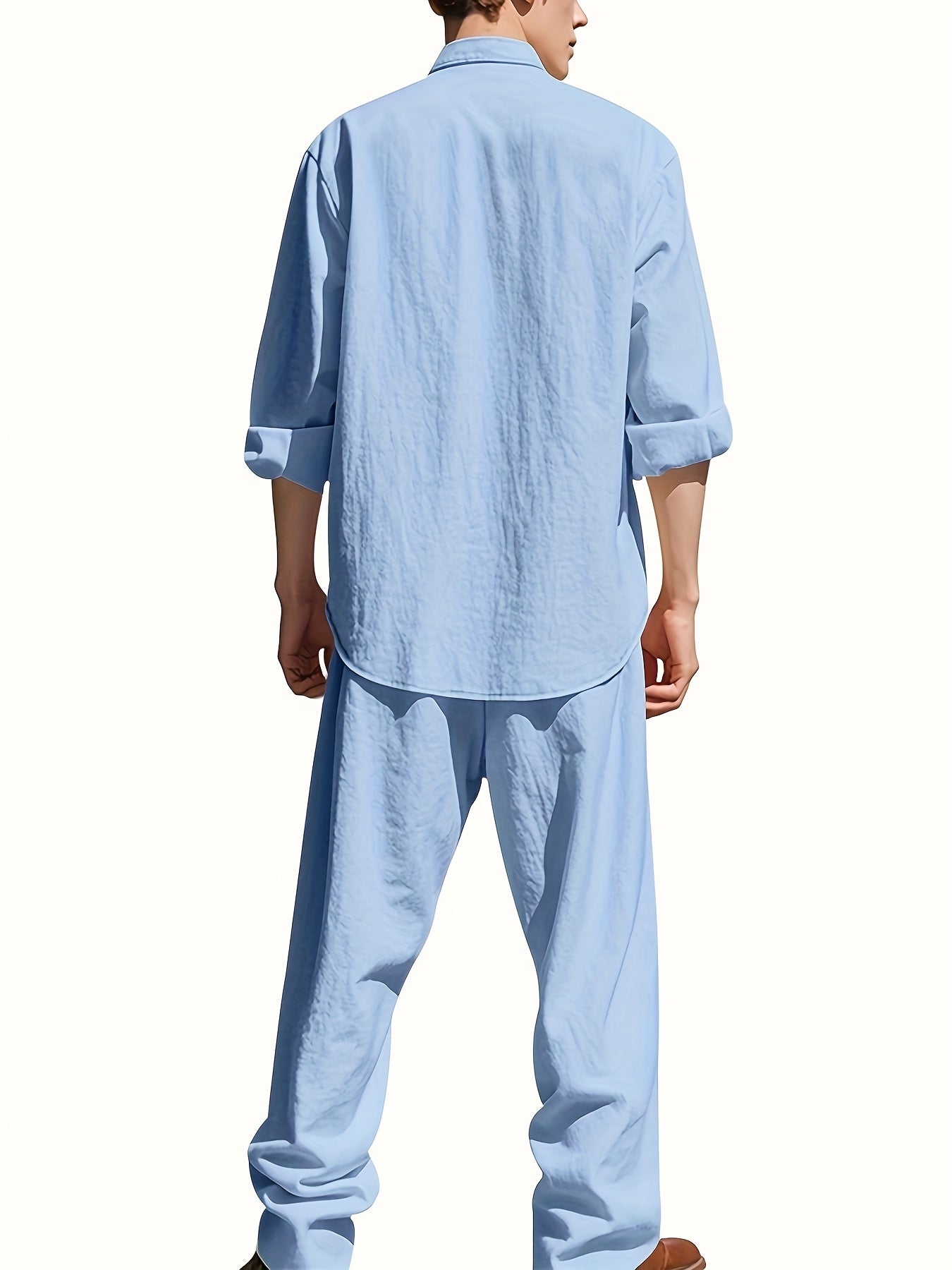 Men's Linen Two-Piece Set Stand Collar Shirt & Relaxed Trouser – Marsh
