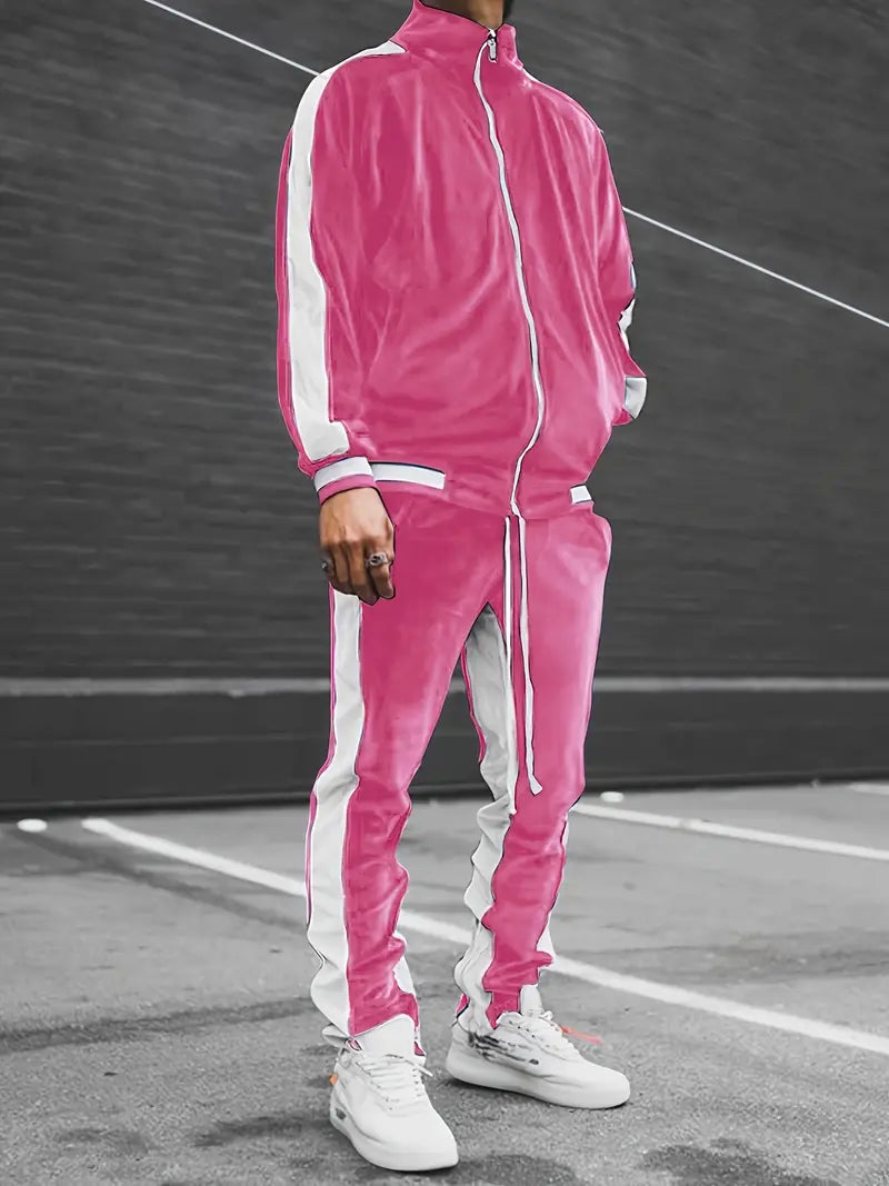Men's Velvet Full-Zip Tracksuit Relaxed Fit Set – Voss