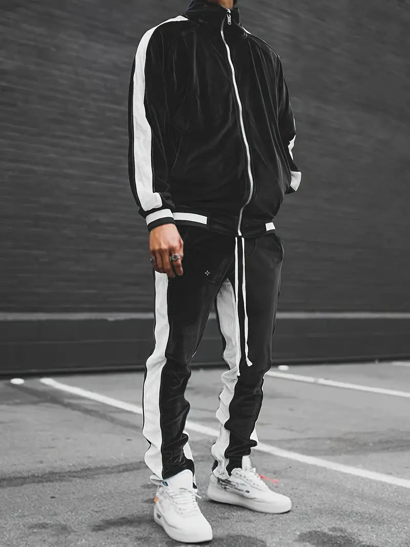 Men's Velvet Full-Zip Tracksuit Relaxed Fit Set – Voss