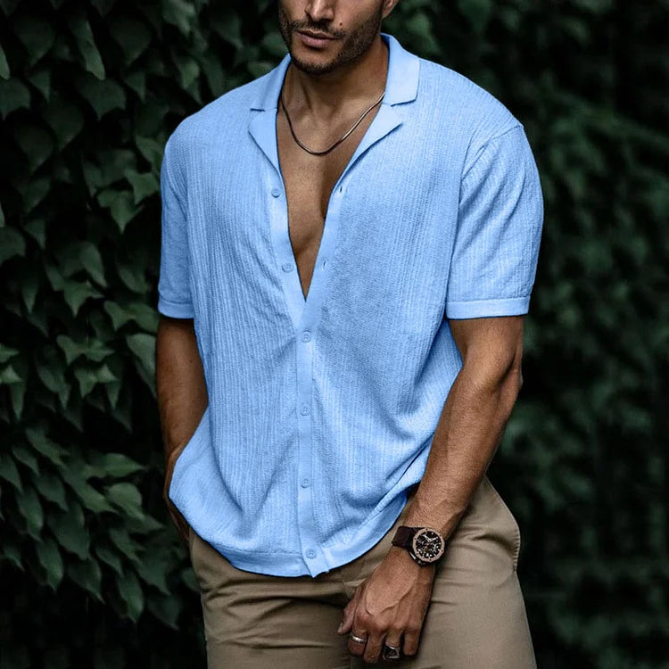 Camp collar short sleeve button-up shirt in Black – TARLANO