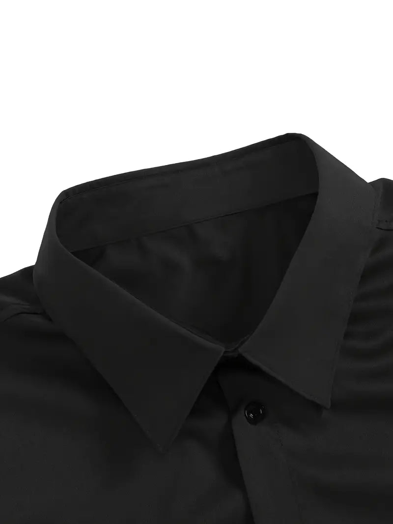 Long Sleeve Dress Shirt Pointed Collar Button Down in Black – Hale