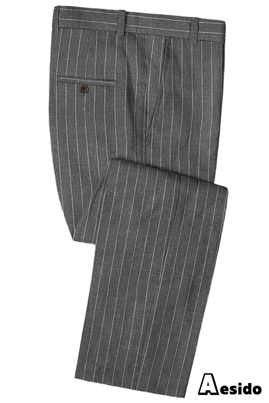 Striped flat-front wool blend trouser in gray – TARLANO