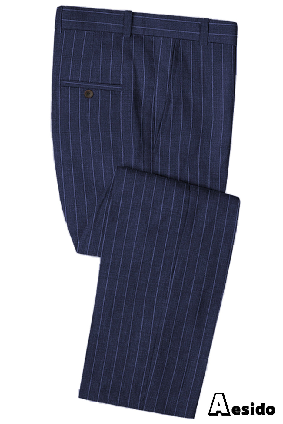Model wearing striped flat-front trouser in gray – TARLANO