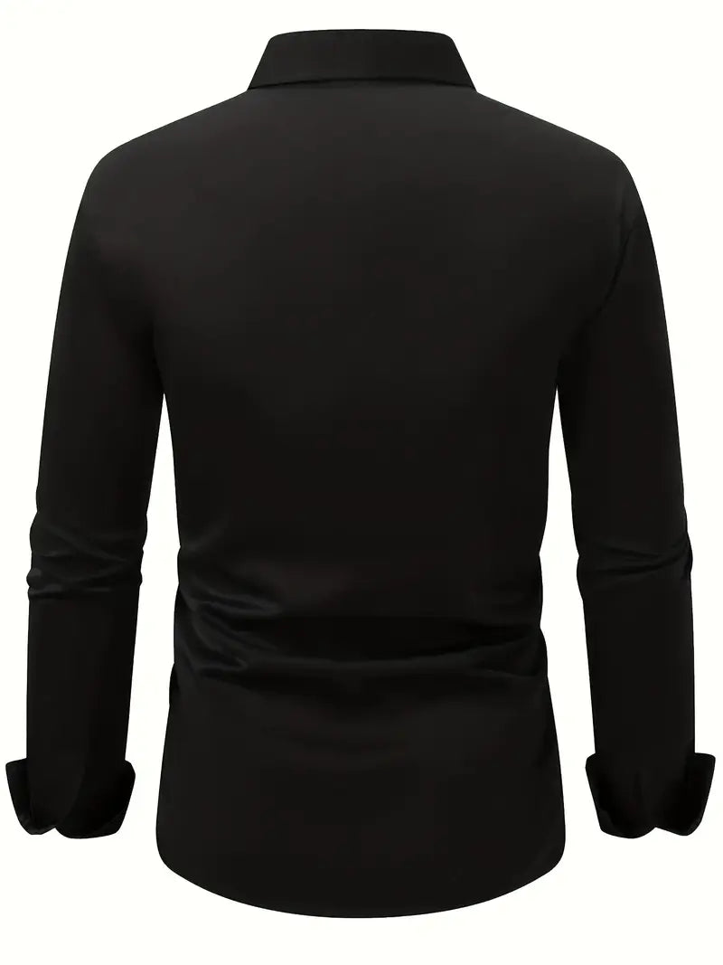 Long Sleeve Dress Shirt Pointed Collar Button Down in Black – Hale