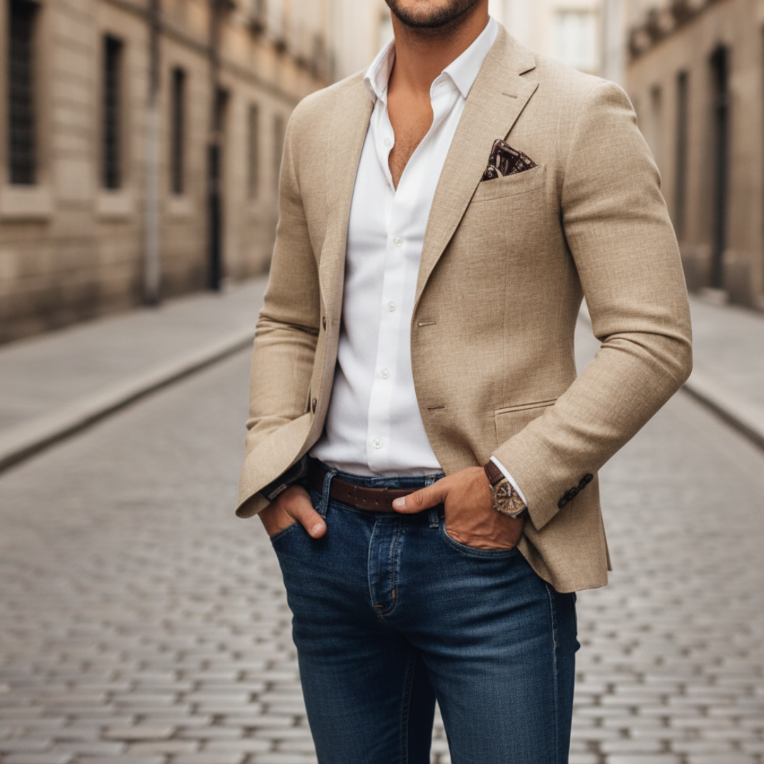 Slim-Fit Structured Woven Blazer Single Button Two Pockets – Veld