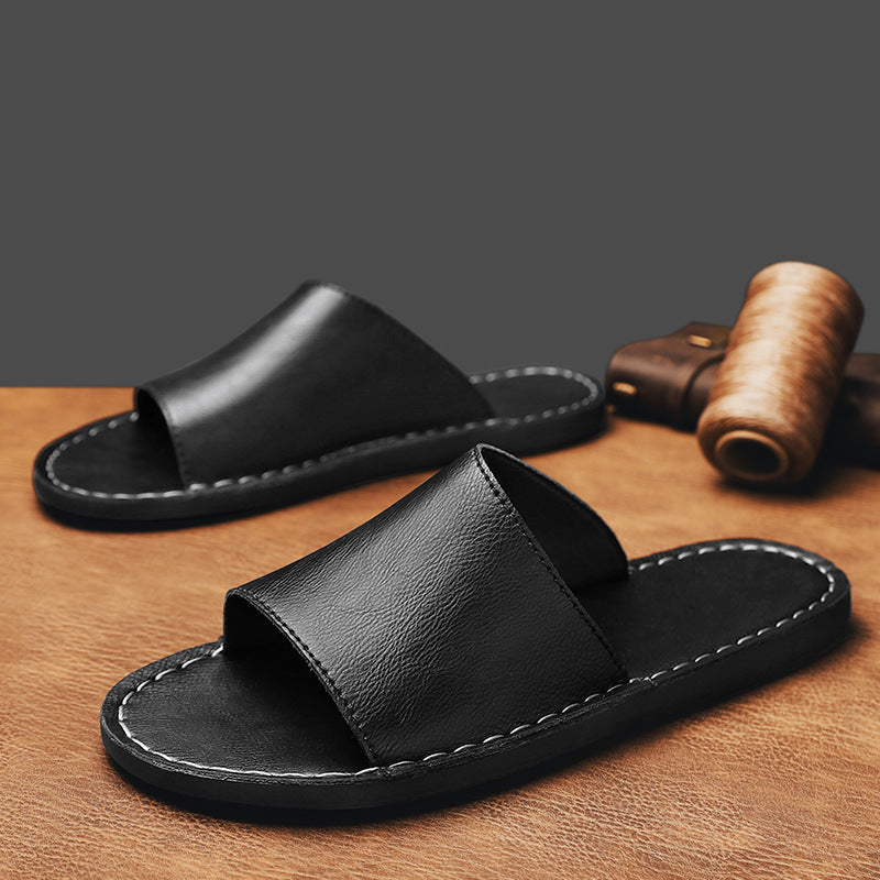 Leather Slide Sandal Minimal Open-Toe Flat – Vero