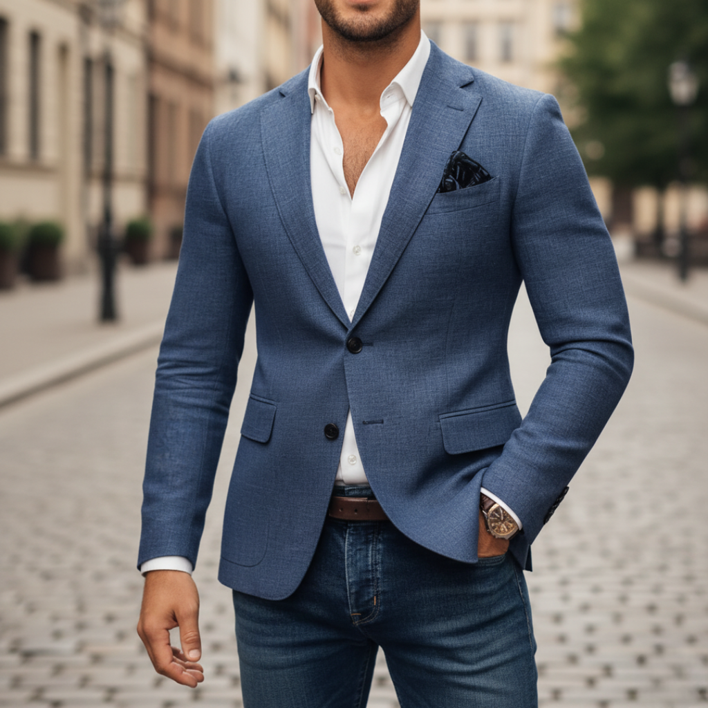 Slim-Fit Structured Woven Blazer Single Button Two Pockets – Veld