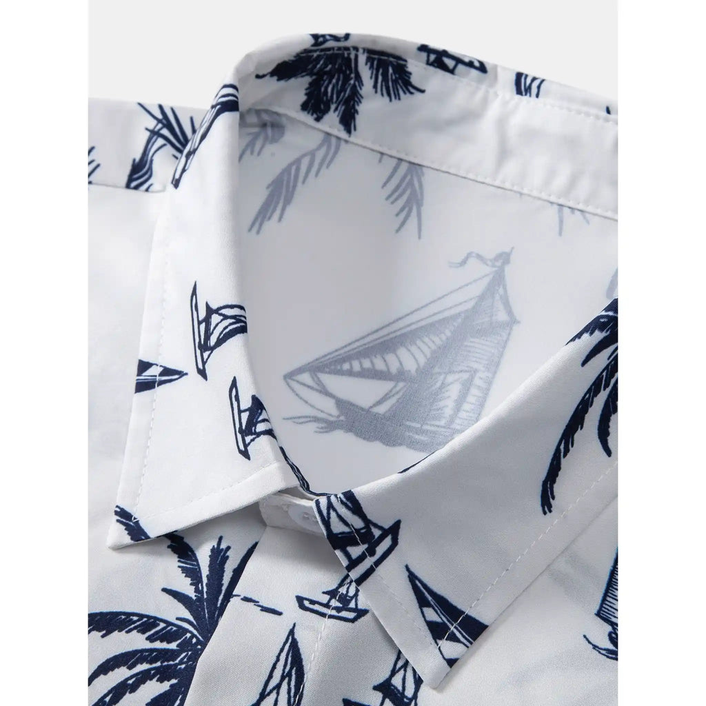 Button Up Shirt and Straight Leg Pants 2-Piece Set Island Print – Maxo