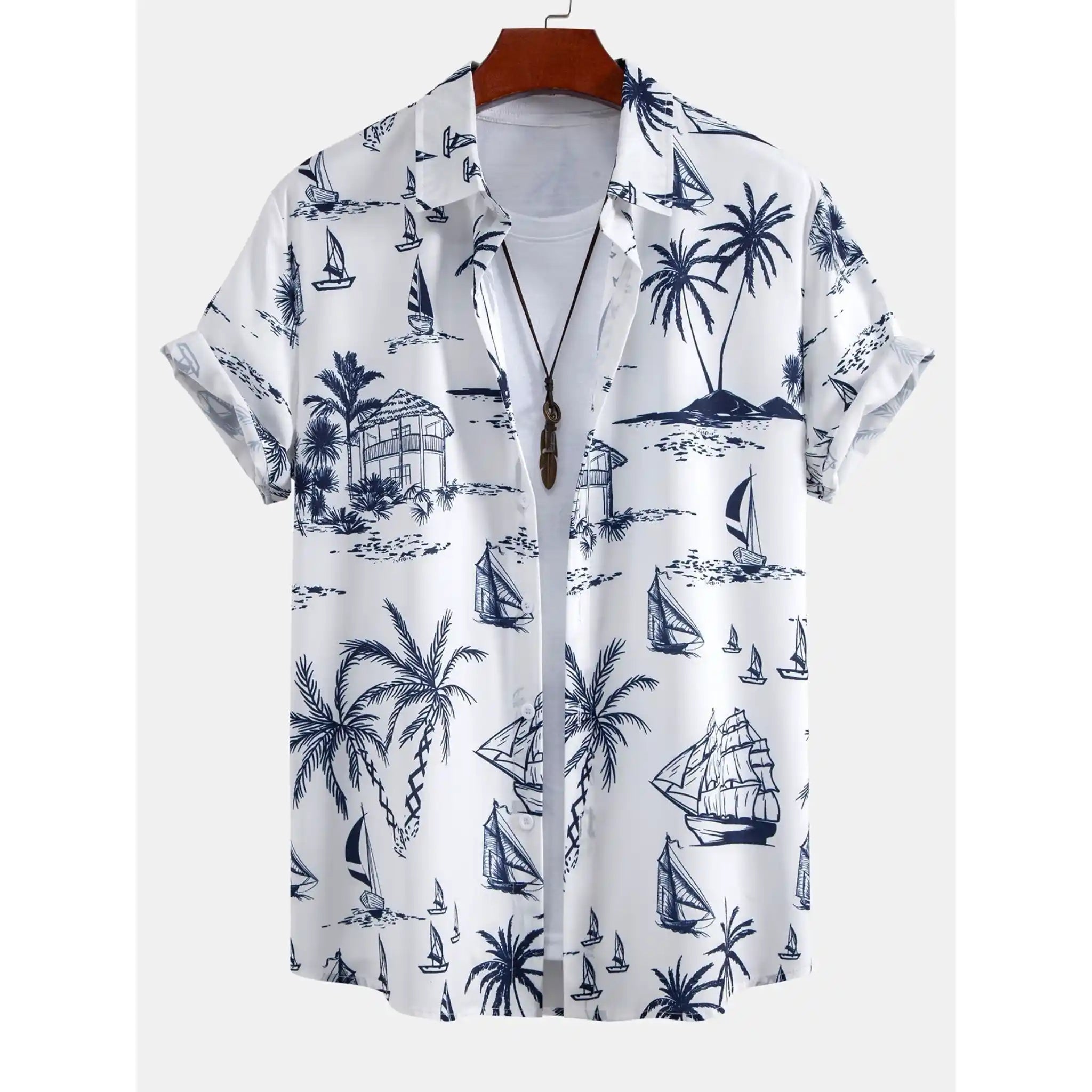 Button Up Shirt and Straight Leg Pants 2-Piece Set Island Print – Maxo
