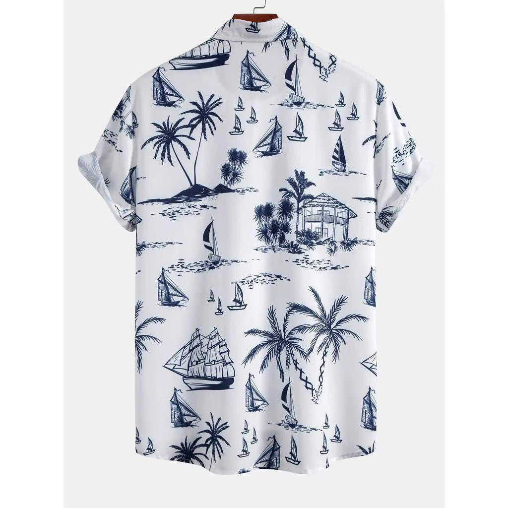 Button Up Shirt and Straight Leg Pants 2-Piece Set Island Print – Maxo