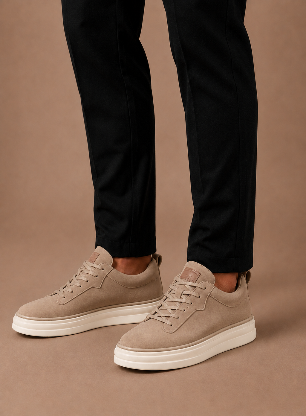 Model wearing men's suede casual slip-on sneaker in brown – TARLANO