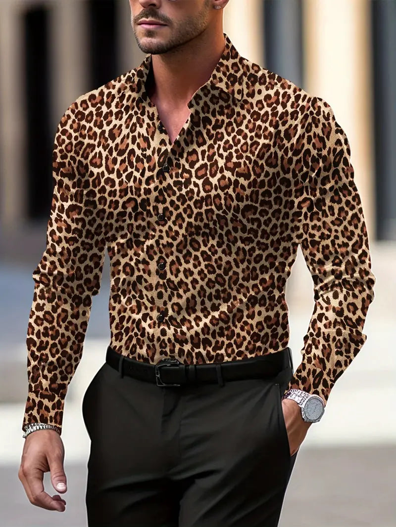 Leopard Print Graphic Shirt Button-Down Camp Collar – Dex