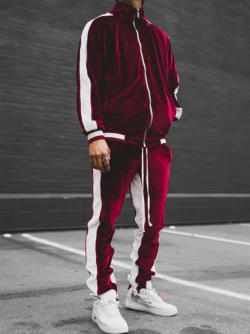 Men's Velvet Full-Zip Tracksuit Relaxed Fit Set – Voss