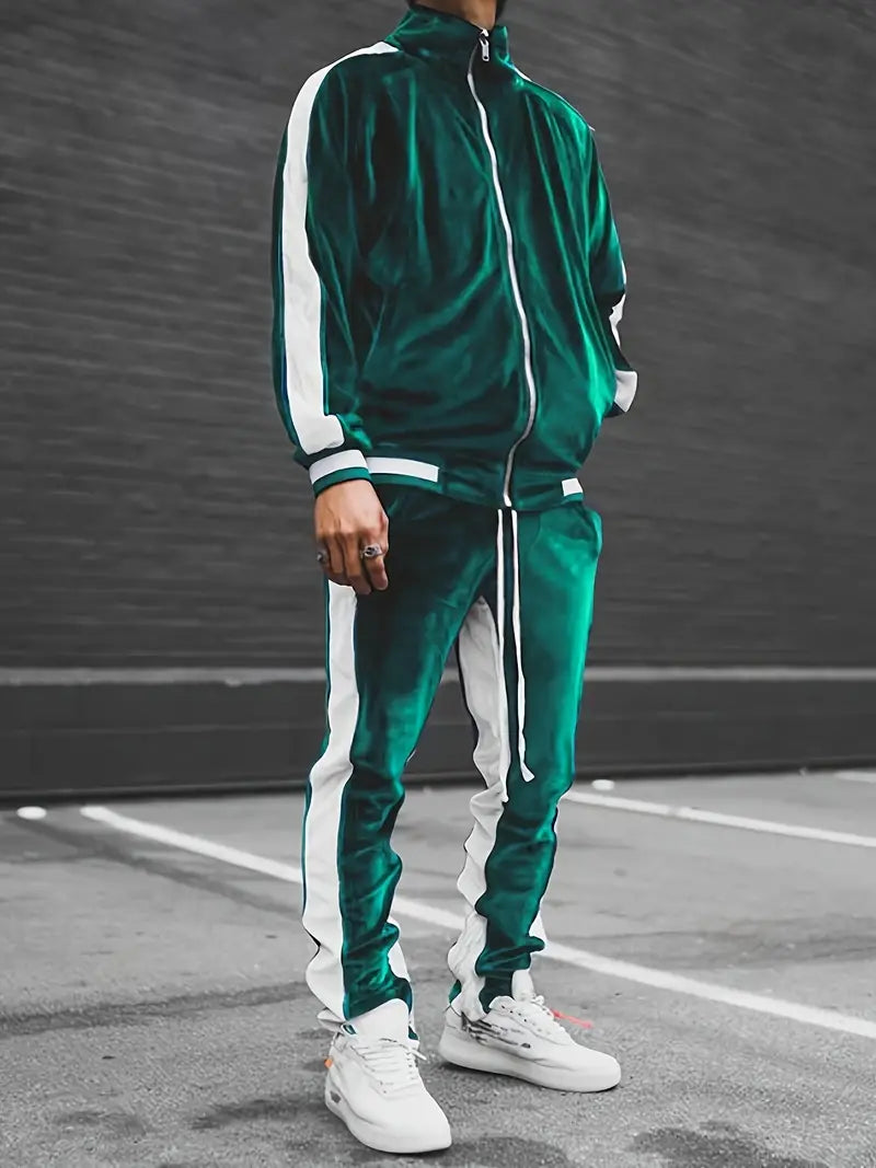 Men's Velvet Full-Zip Tracksuit Relaxed Fit Set – Voss