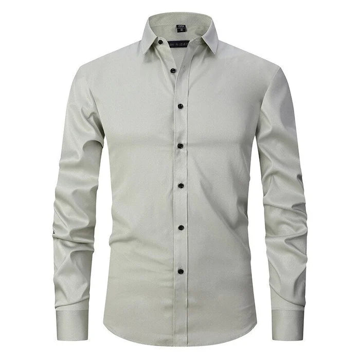 Slim Fit Stretch Dress Shirt Long Sleeve Button Front in White – Jett