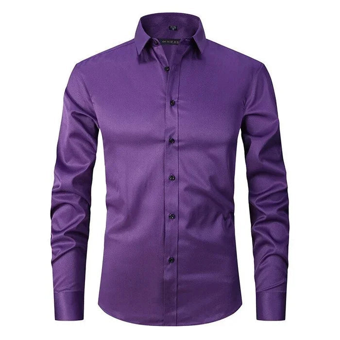 Slim Fit Stretch Dress Shirt Long Sleeve Button Front in White – Jett