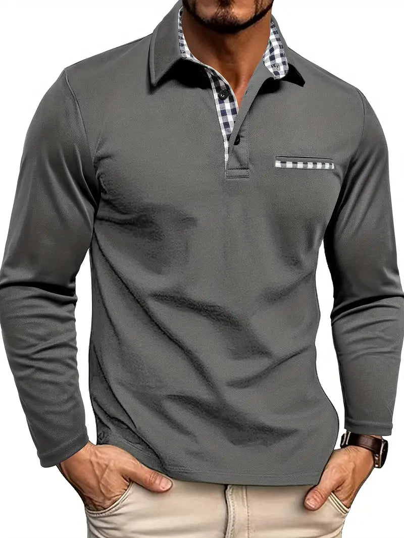 Long sleeve polo shirt with contrast collar in Blue – TARLANO