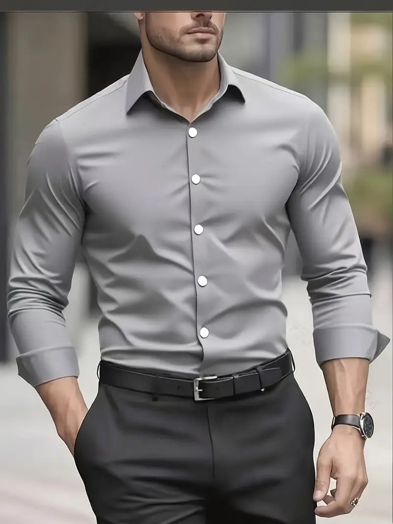 Long Sleeve Dress Shirt Pointed Collar Button Down in Black – Hale